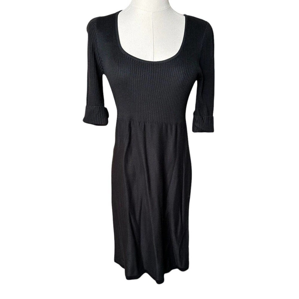 Calvin‎ Klein Womens Ribbed Knit Solid Black Scoop Neck Sweater Dress Size Small